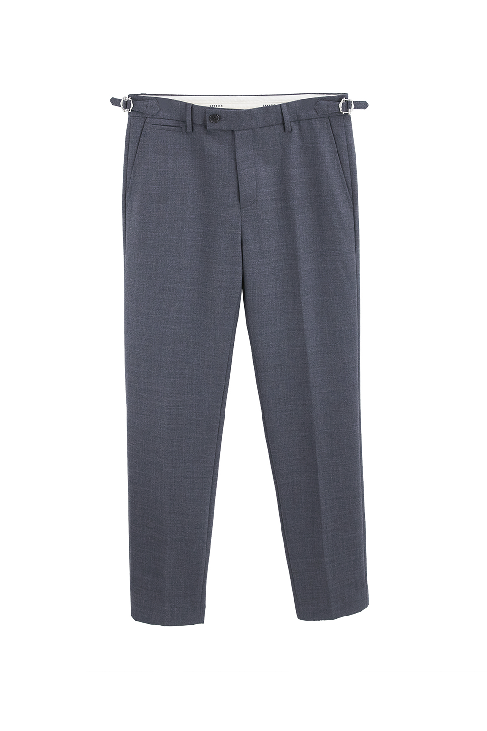 Calça de cintura alta, em lã tropical e elastano, com ajuste lateral - Cinza