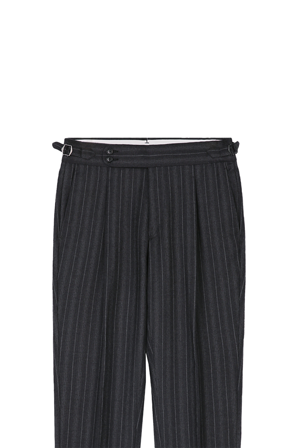 Calça de modelagem italiana, em cashmere e lã merino 110's 18.25 micron - Cinza noturno com riscas de giz