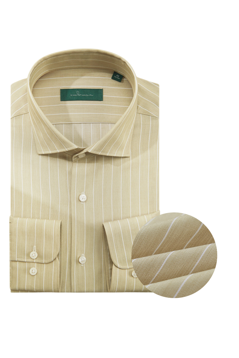 Camisa de manga comprida com colarinho windsor, em algodão com poliester - Khaki listrada