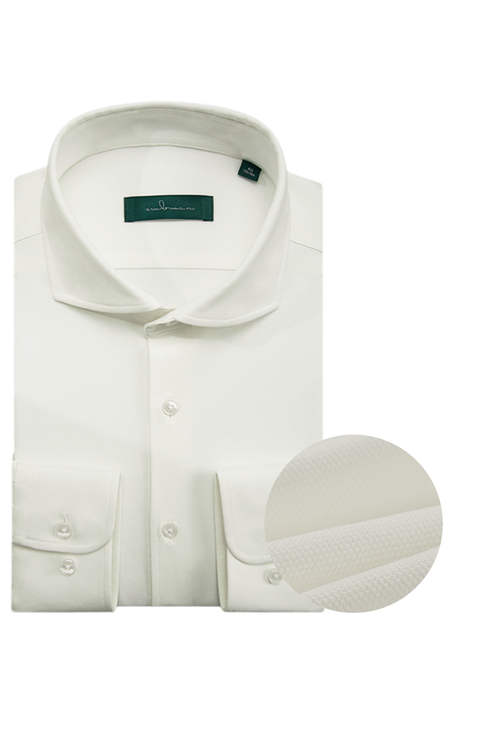 Camisa de manga comprida com colarinho windsor, com elastano - Branca off-white