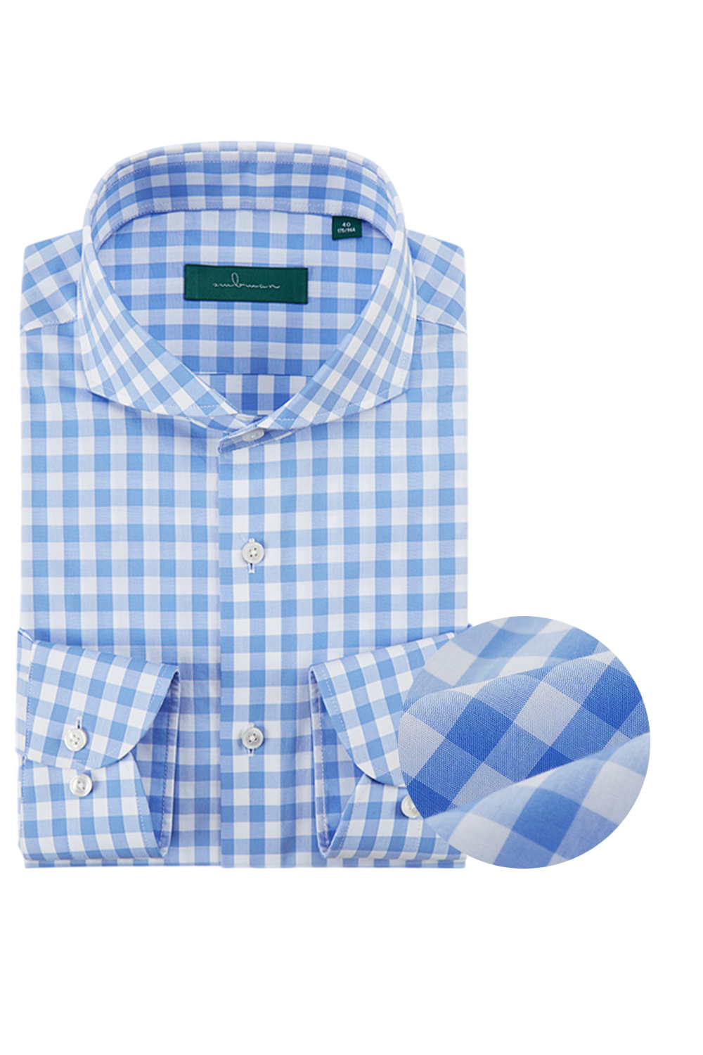 Camisa de manga comprida com colarinho windsor, 100% algodão - Xadrez azul claro