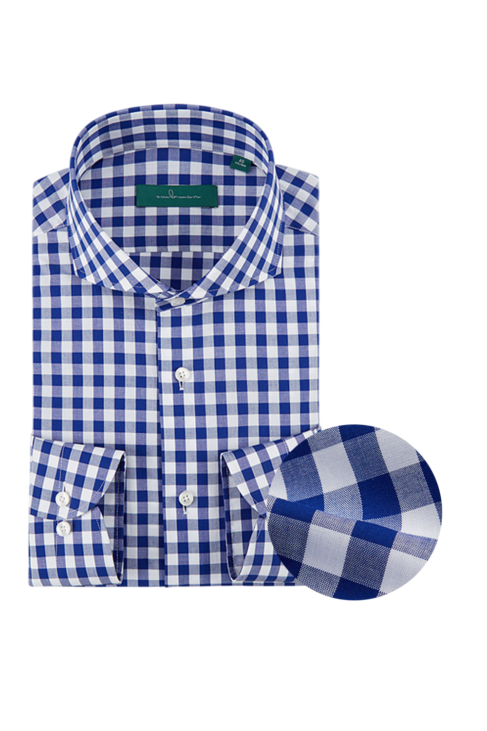 Camisa de manga comprida com colarinho windsor, 100% algodão - Xadrez azul marinho