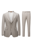 Costume single breasted, em poliviscose com elastano e lapela lapela peak -  Cor Marfim