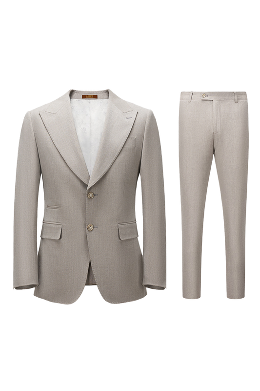 Costume single breasted, em poliviscose com elastano e lapela lapela peak -  Cor Marfim
