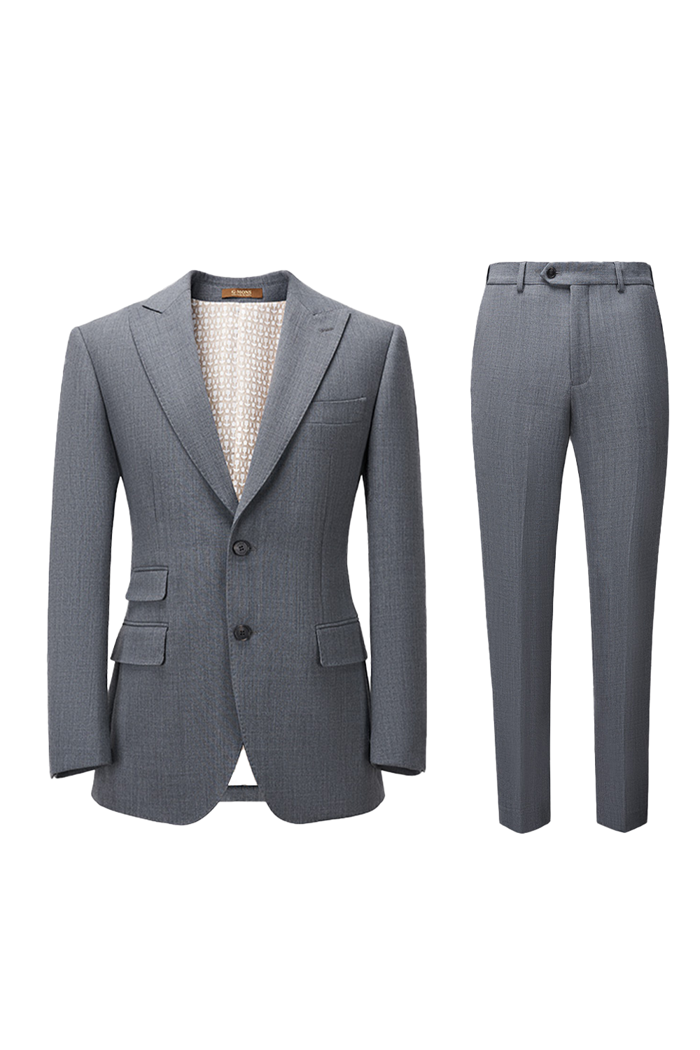 Costume single breasted, em lã tropical com elastano, lapela peak - Efficient Cinza