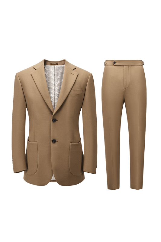 Costume single breasted, em lã tropical com elastano, lapela notched -  Fluffy Caramelo