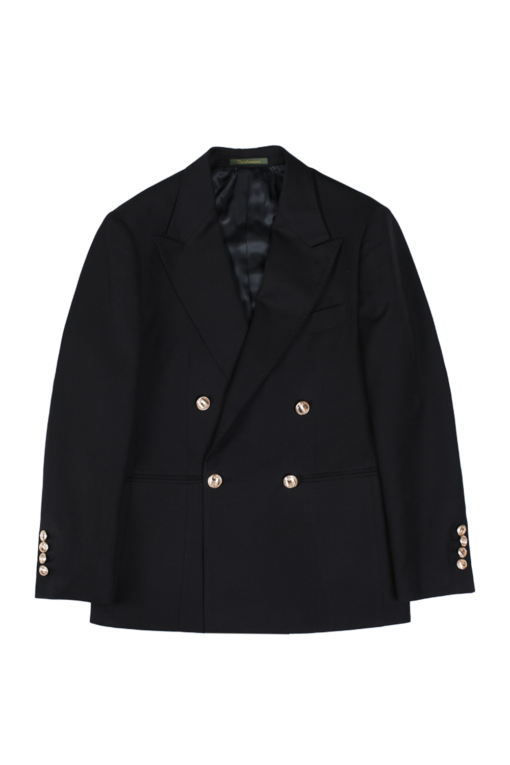 Blazer marinheiro, em polilã double breasted 4x1 com lapela peak large - preto