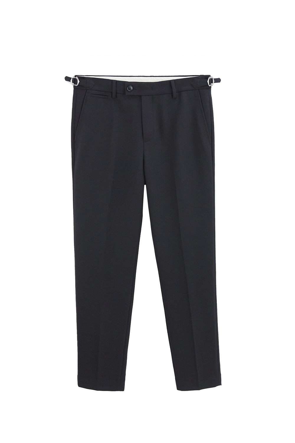 Calça de cintura alta, em lã tropical e elastano, com ajuste lateral - Preto café
