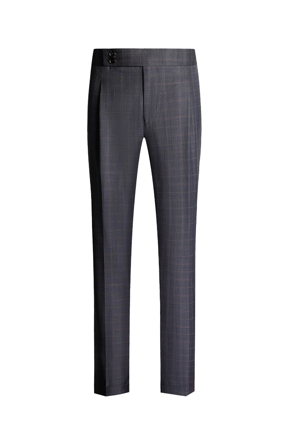 Calça em modelagem italiana, em lã tropical com cintura alta e ajustadores laterais - Glen Plaid, com overcheck laranja