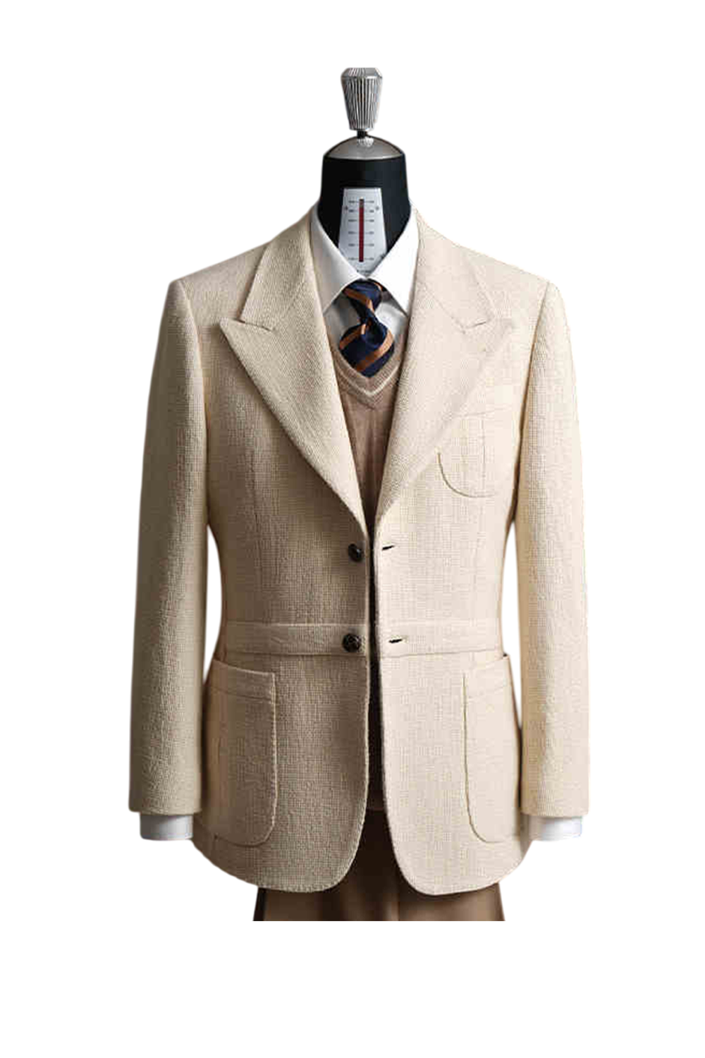 Safari Jacket, em algodão com tramas basket weave, com lapela peak e botões capotão - Off-White
