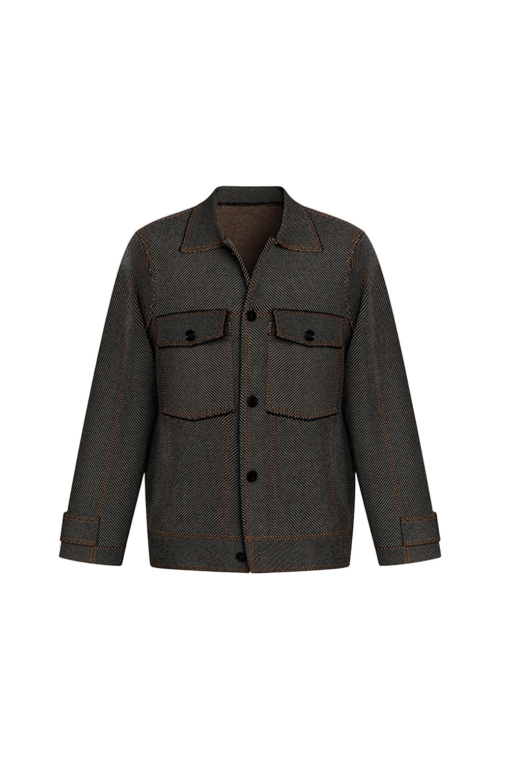 Jaqueta alfaiataria workwear, curta, com lapela e bolsos frontais - Sarja Mista