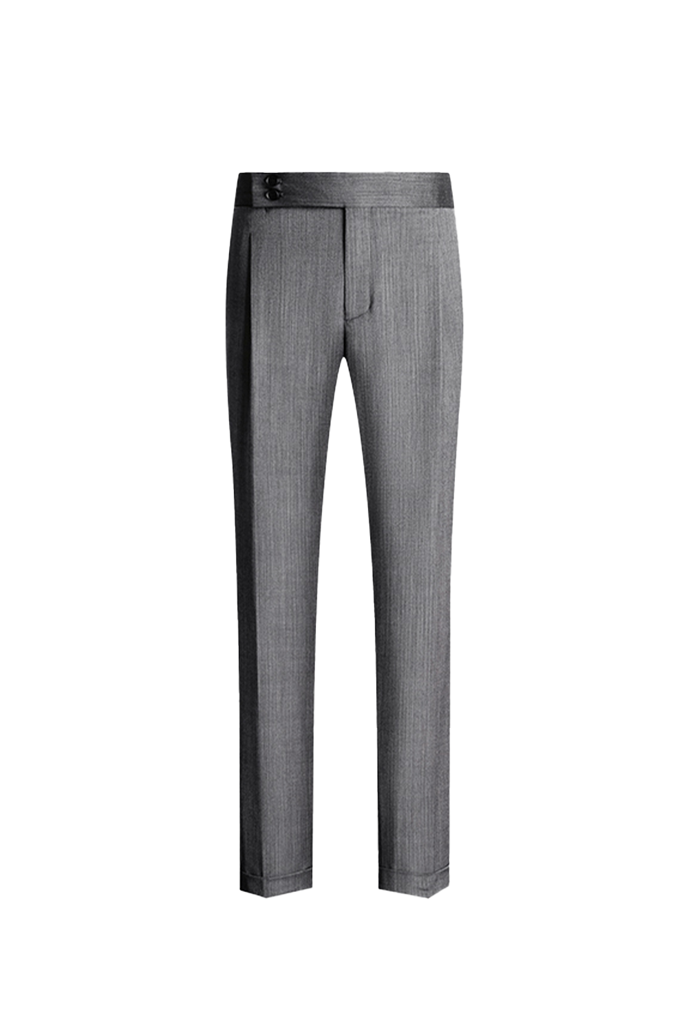 Calça em modelagem italiana, em lã tropical, espinha de peixe, com cintura alta e ajustadores laterais - Cinza