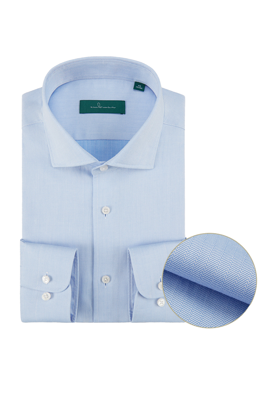 Camisa de manga comprida com colarinho windsor, em algodão com poliester espinha de peixe - Azul Claro
