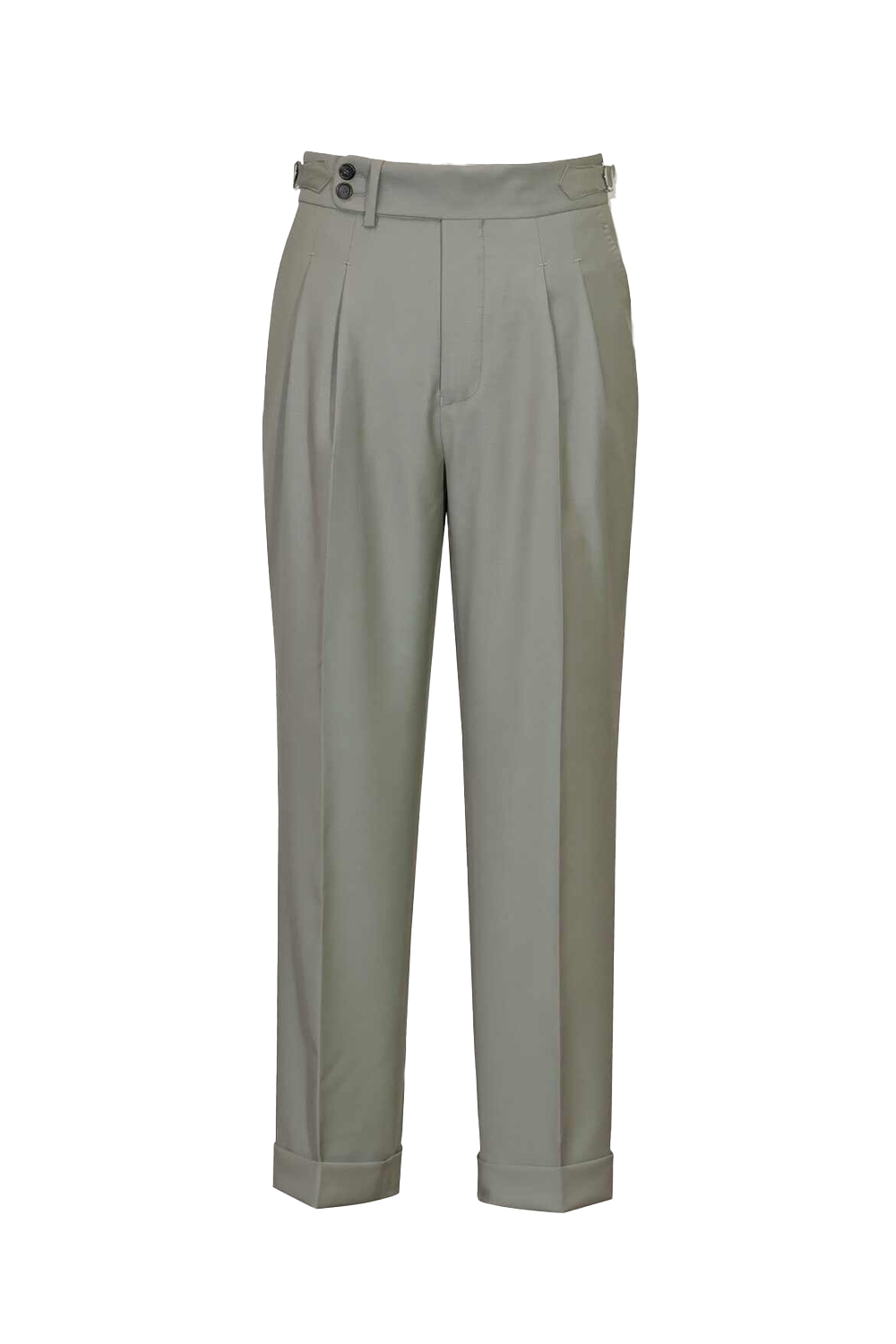 Lanifício T.Ingeniator - Calça em lã merino super 120's, 17.75µ, com ajuste lateral - Cinza esverdeado