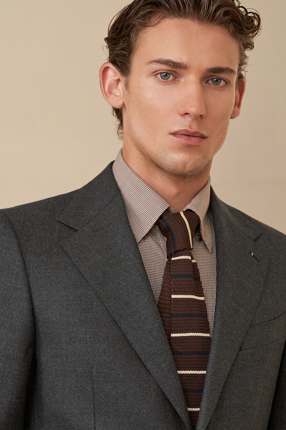 Lanifício Vitale Barberis Canonico - Costume single breasted, half canvas, lapela notched, em lã merino super 110 18.25 µ - Cinza Sândalo
