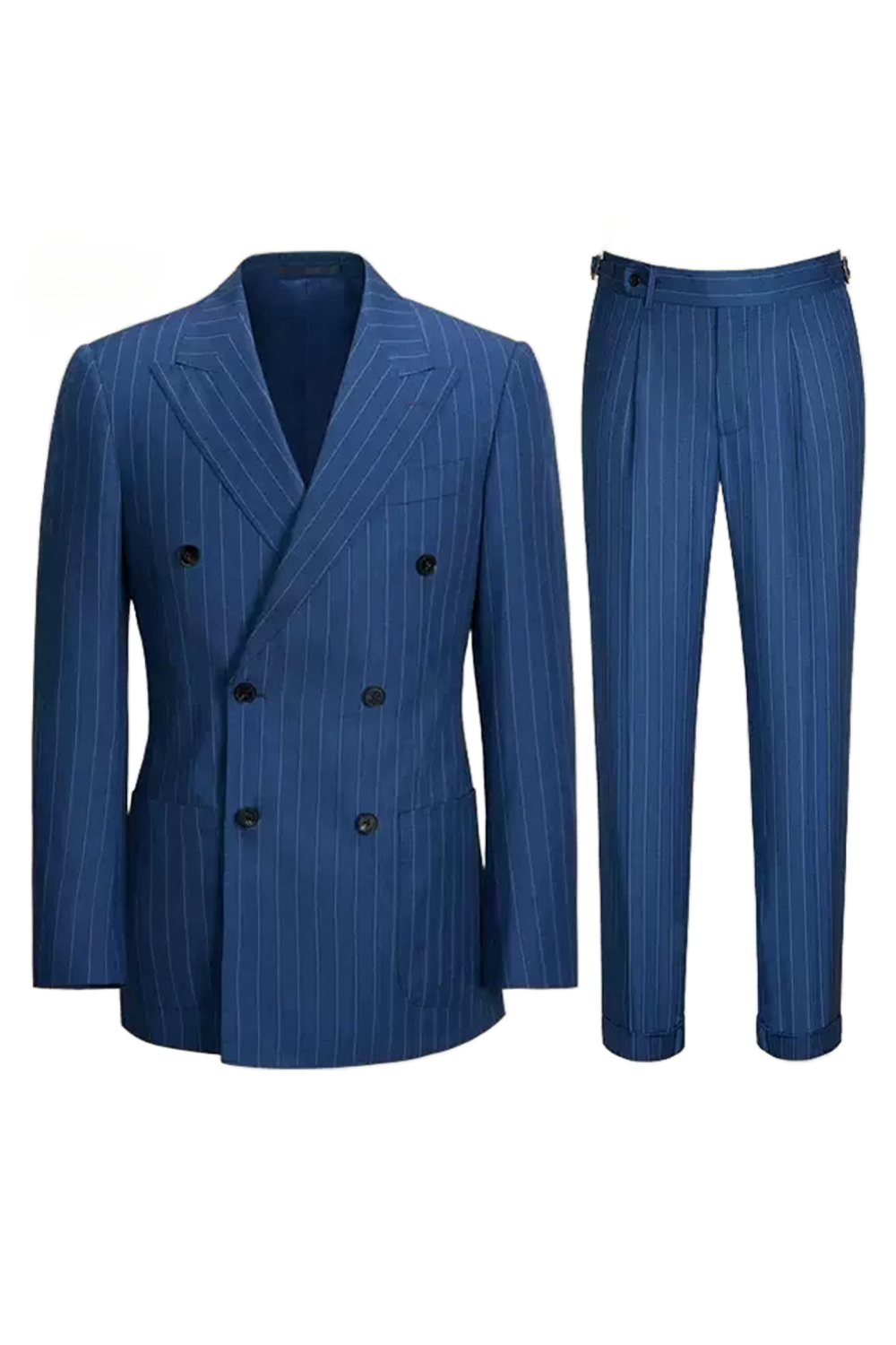Costume double breasted, 6x2 com lapela peak - Azul bic com riscas de giz
