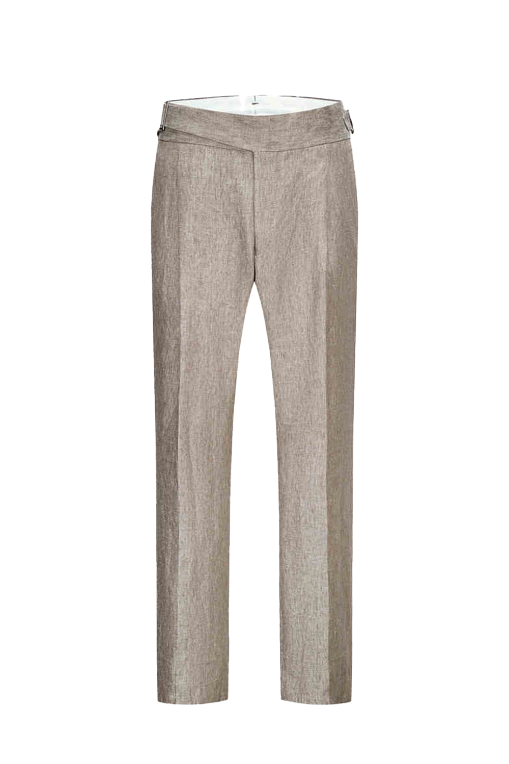 Calça de modelagem gurkha, 100% linho hopsack, com faixa frontal e ajustador lateral - Gork Taupe claro
