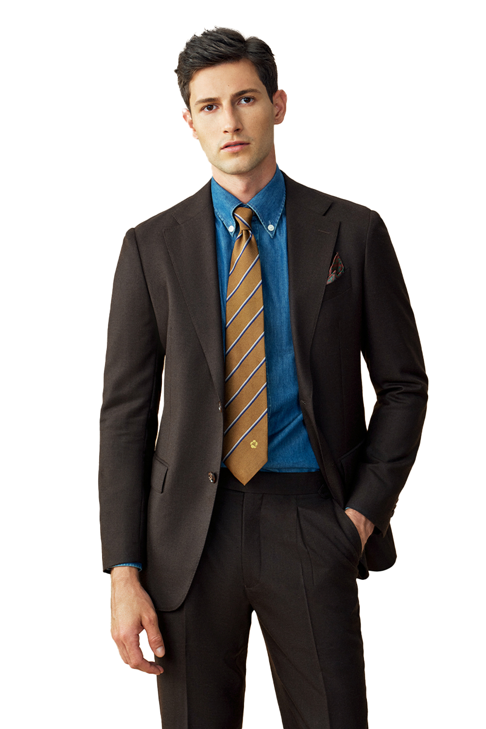 Costume single breasted, em lã tropical, com lapela notched - Marrom médio