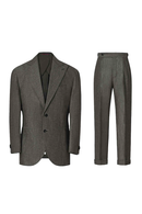 Costume single breasted com lapela peaked large, em lã com linho - Cinza escuro