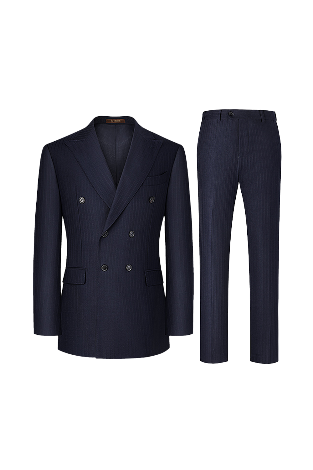 Costume double breasted, em lã merino super 100's com 18.75 micron, com lapela peak - Azul Marinho Risca de Giz