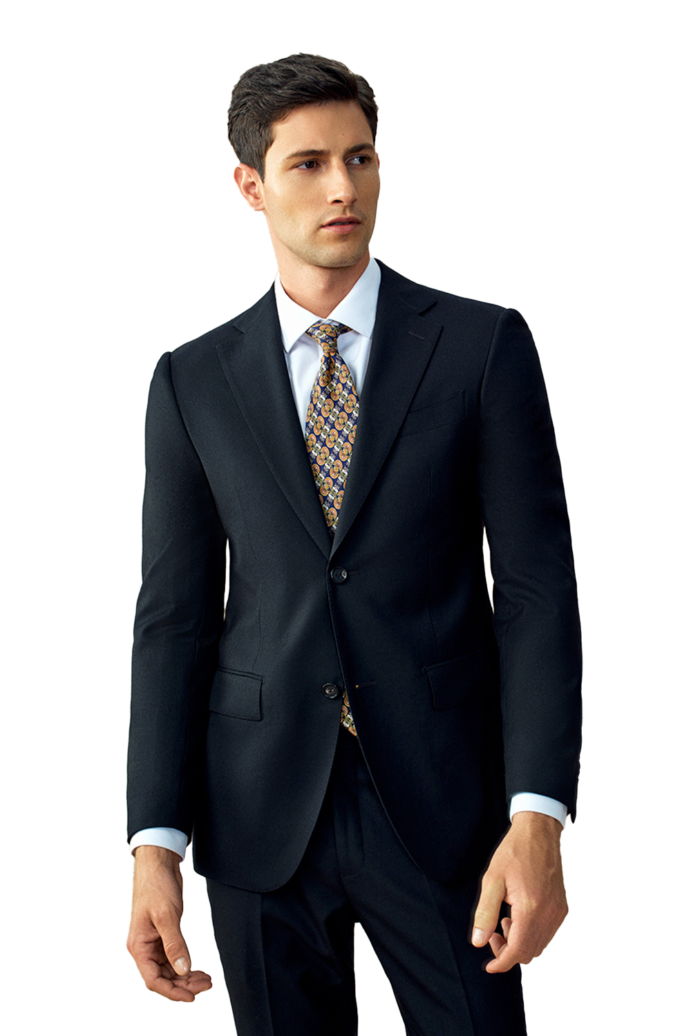 Costume single breasted, em lã tropical, com lapela notched - Preto