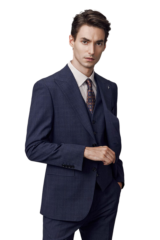 Costume single breasted em poliviscose, com lapela peak- Windowpane azul