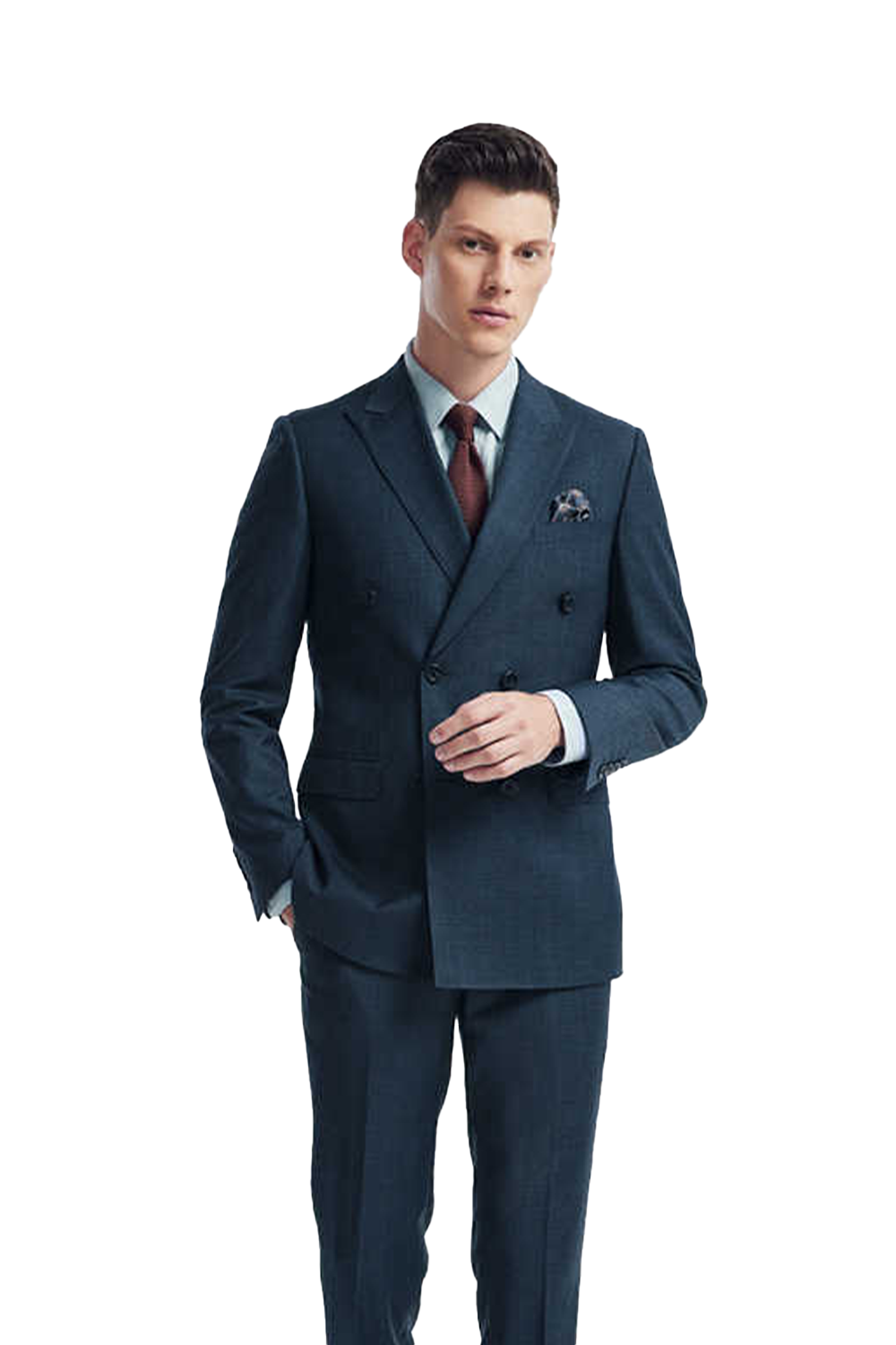 Costume double breasted 6x2 em poliviscose, com lapela peak - Azul