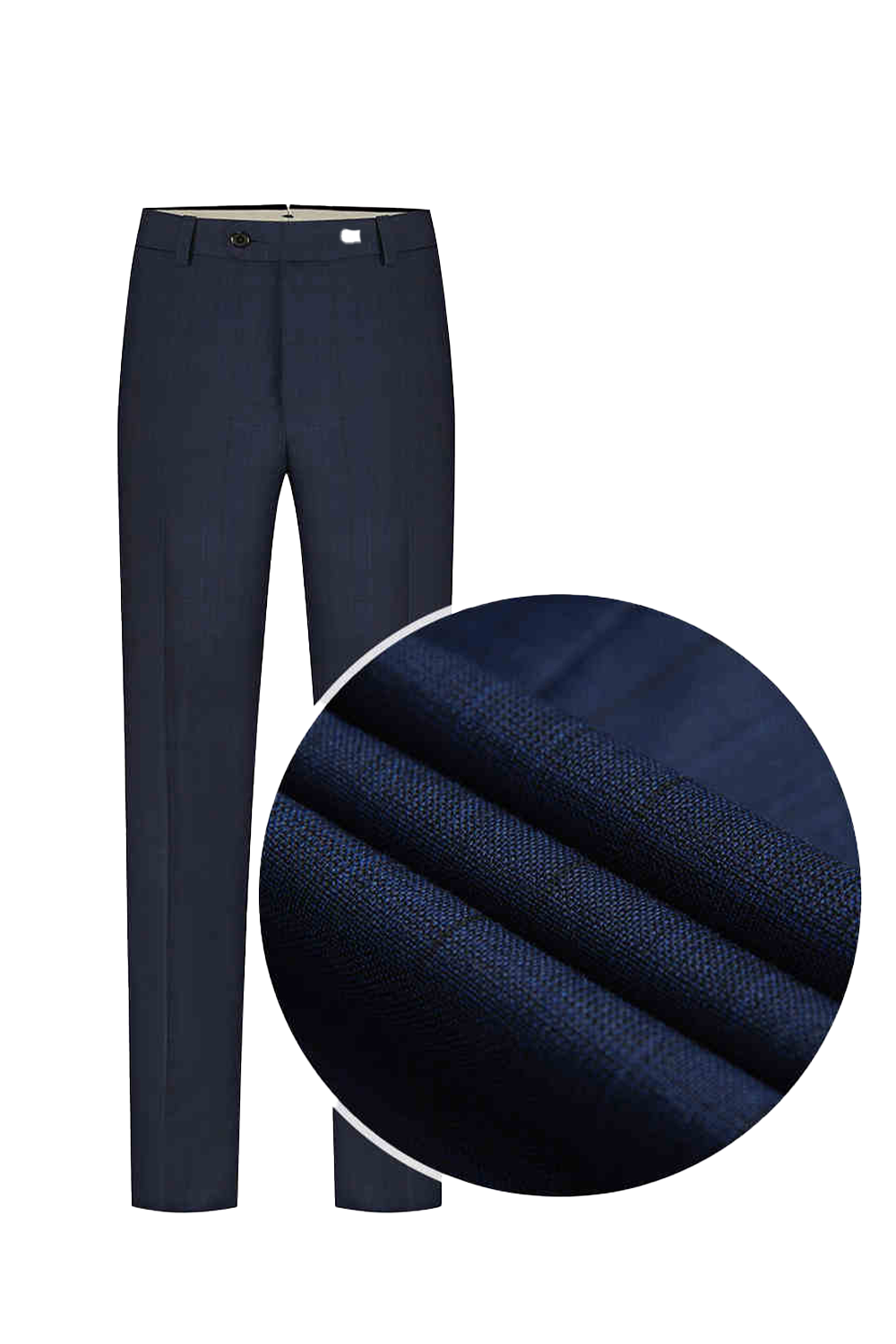 Calça de modelagem italiana, em lã super 130'S com 17.20 µ com cintura alta e passantes de cinto - Exalt Azul marinho com padronagem