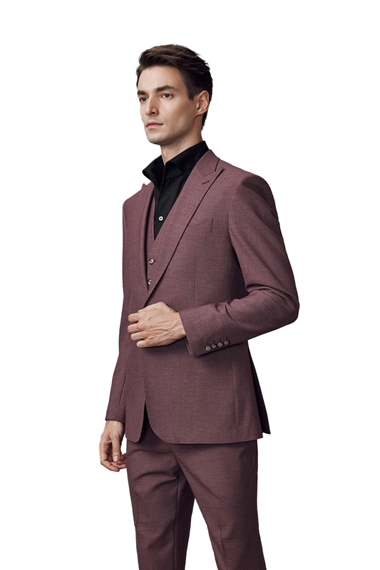 Costume single breasted em poliviscose, com lapela peak- Vinho