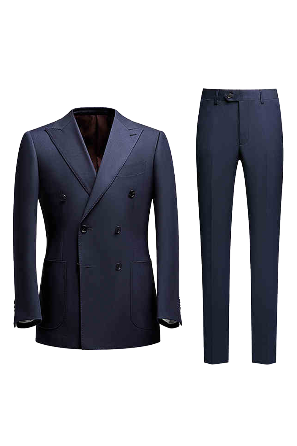 Costume double breasted 6x2, em poliviscose e elastano, com lapela peak - Azul marinho