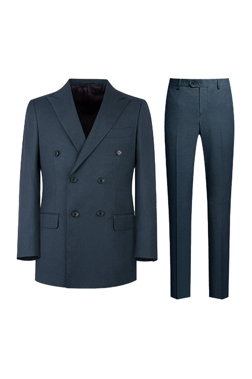 Costume double breasted 6x2, em poliviscose e elastano, com lapela peak - Azul marinho