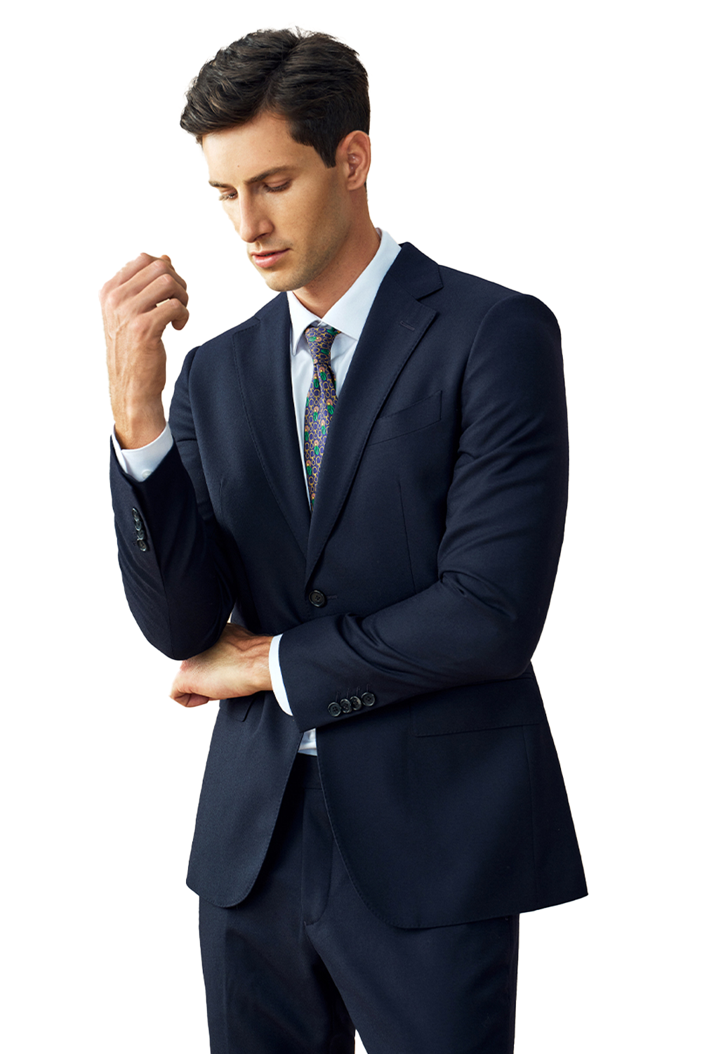 Costume single breasted, em lã tropical, com lapela notched - Azul marinho