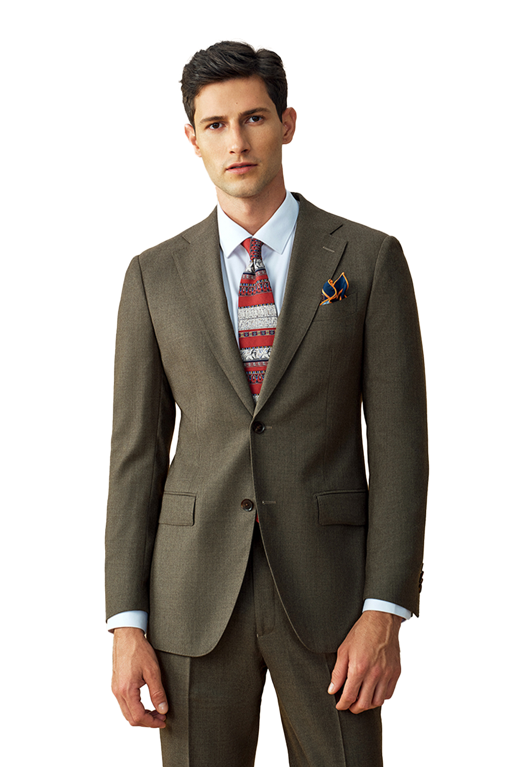 Costume single breasted, em lã tropical, com lapela notched - Marrom Khaki