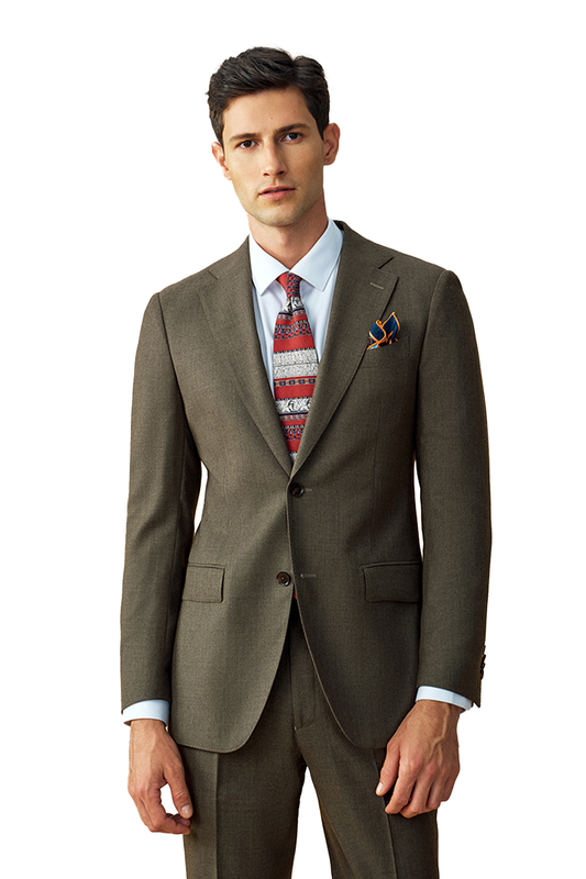 Costume single breasted, em lã tropical, com lapela notched - Marrom Khaki