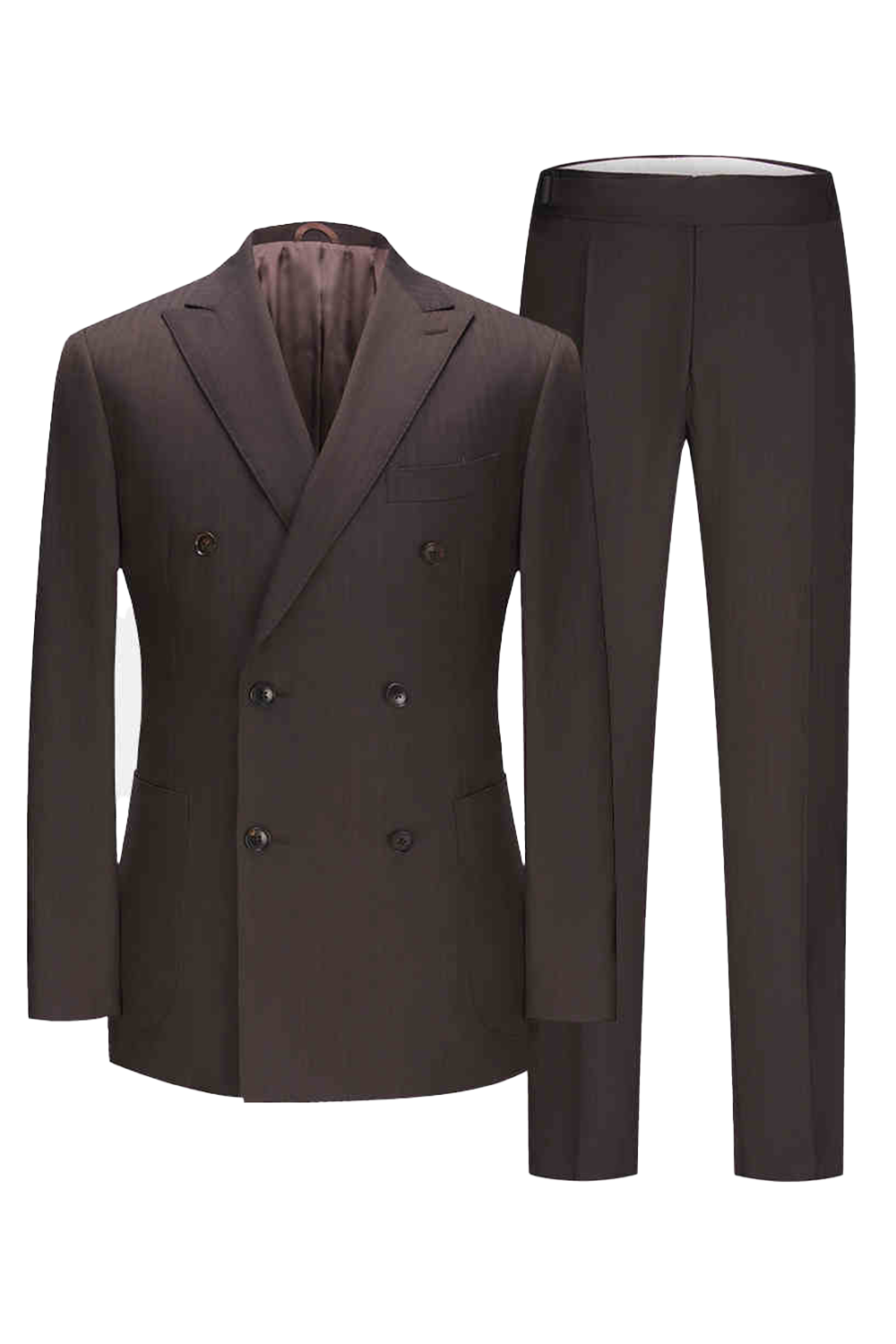 Costume double breasted 6x2 com lapela peak, 100% lã super 120'S com 17.75 µ - Marrom espinha de peixe