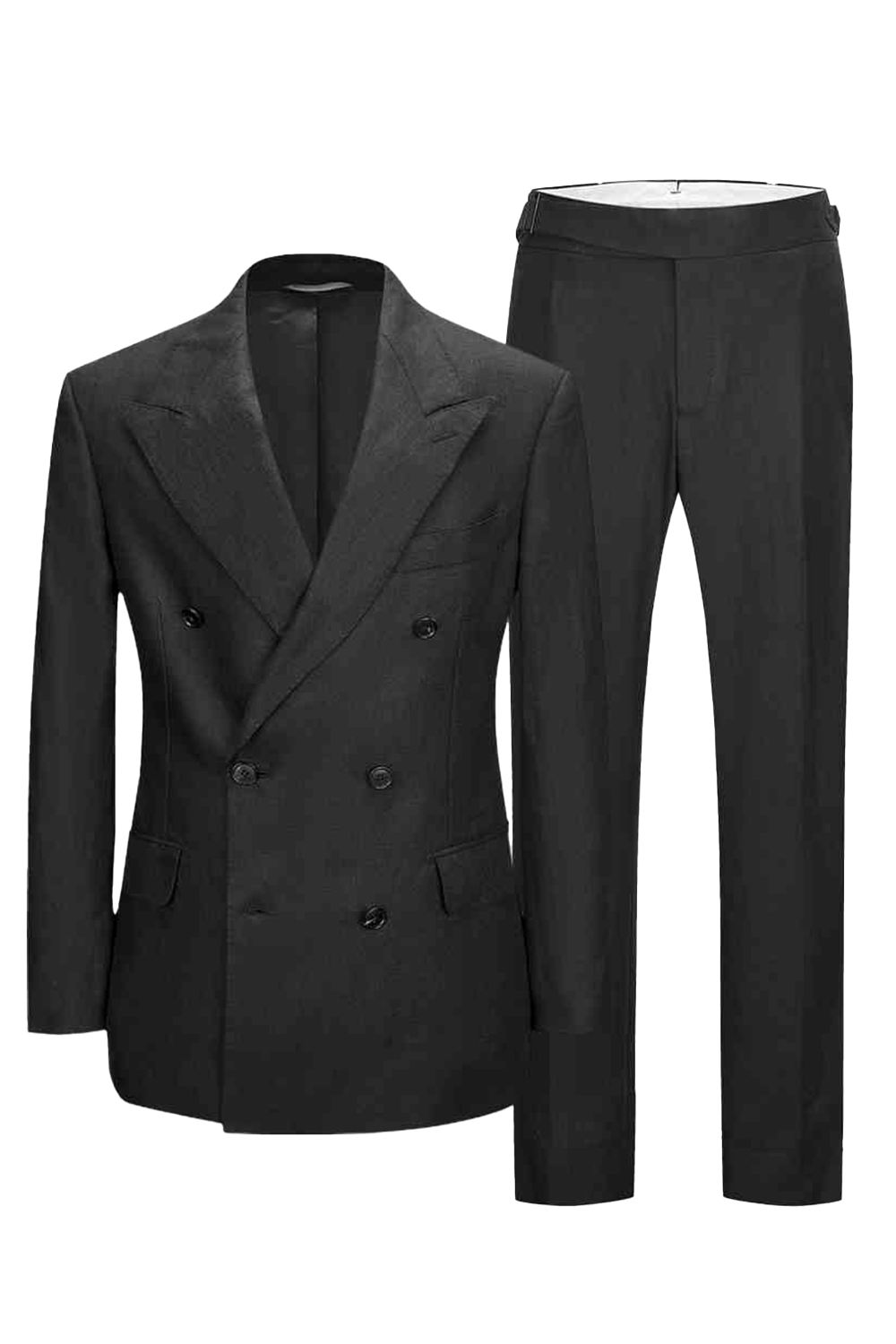 Costume double breasted 6x2, em linho hopsack, com lapela peak large - Preto