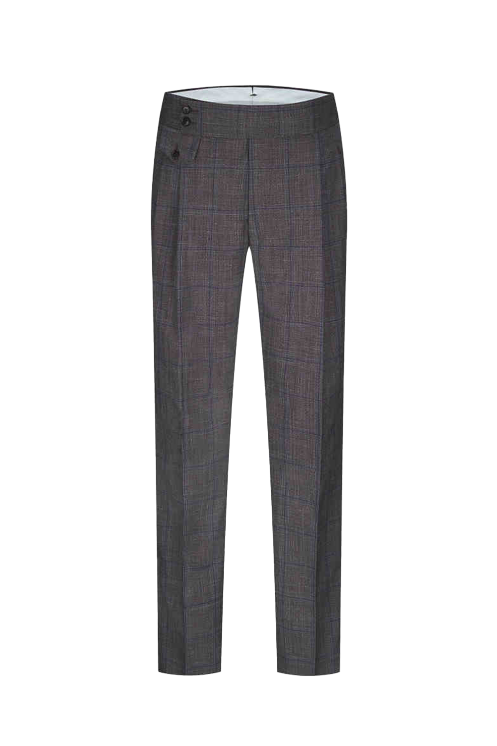 Calça de modelagem italiana, em lã merino 130's 17.25 micron, bolso frontal e ajustadores laterais- Xadrez