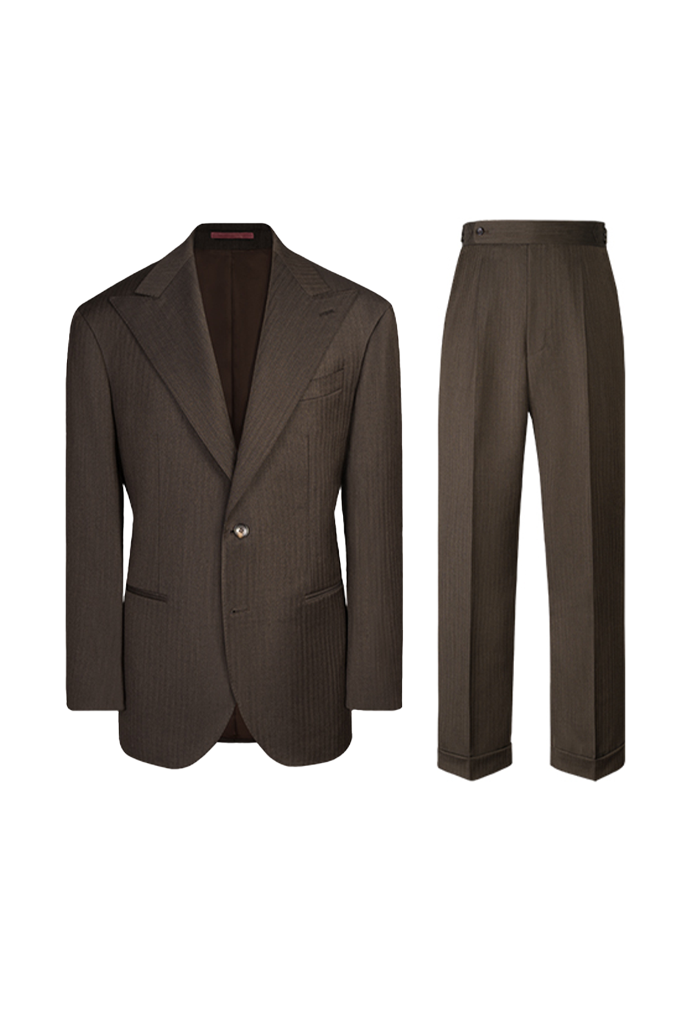 Costume half canvas, single breasted com lapela peak large, 100% lã super 130'S com 17.25 µ - marrom espinha de peixe