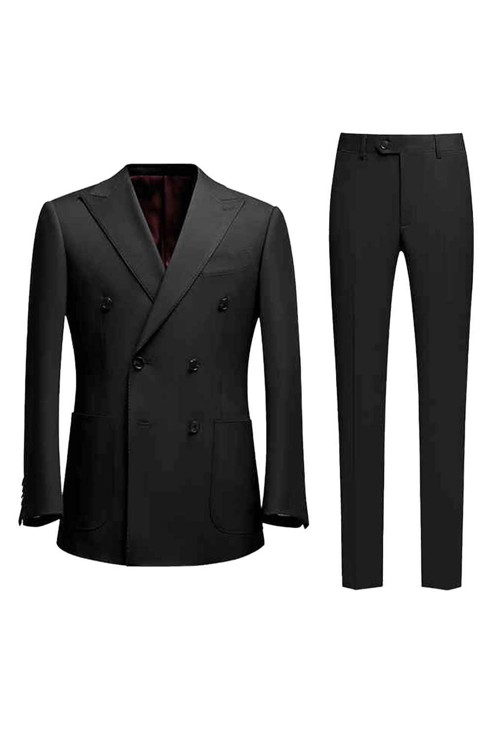 Costume double breasted 6x2, em poliviscose e elastano, com lapela peak - Preto
