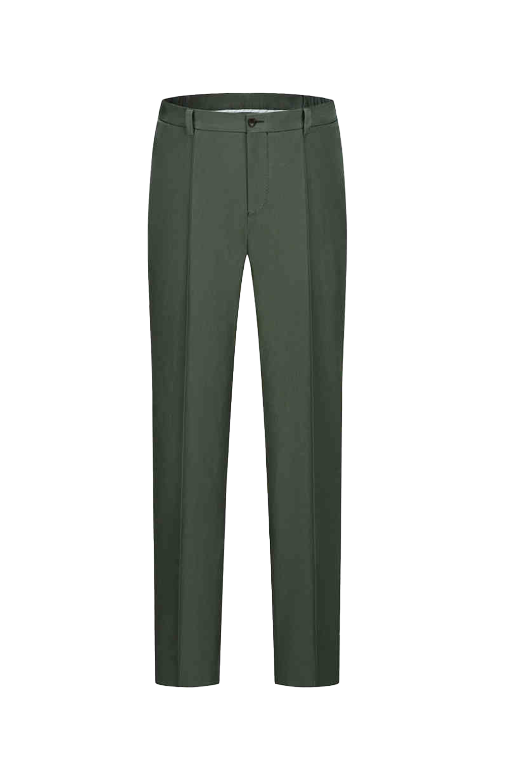 Calça de modelagem italiana, 100% algodão, com cintura alta e passantes de cinto - Verde musgo