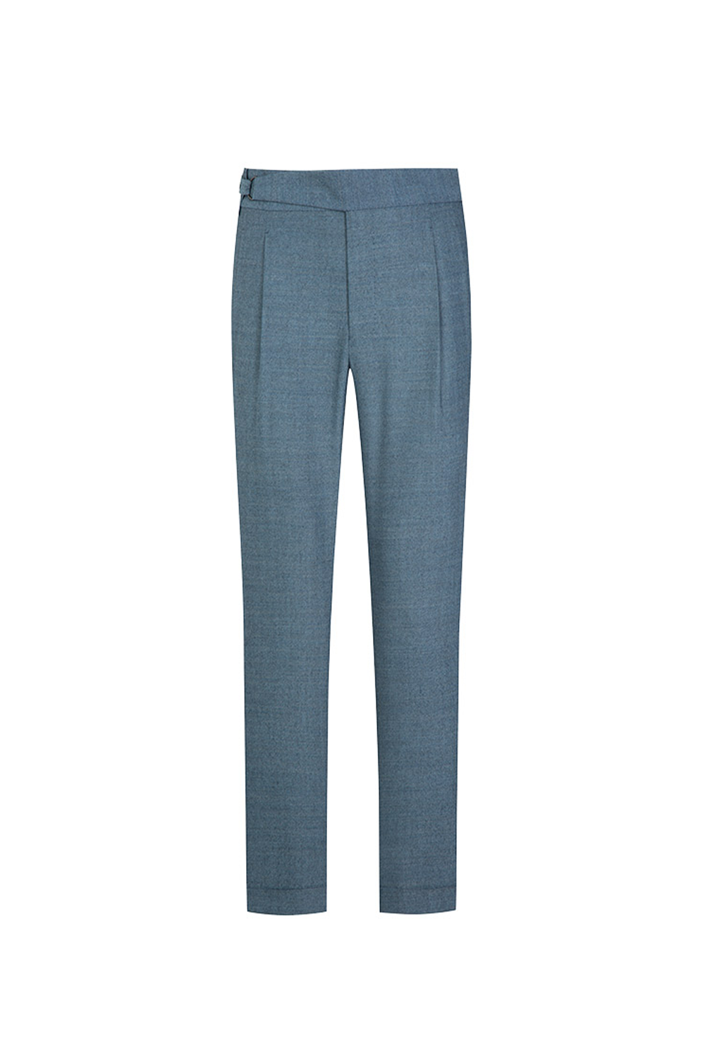 Tombolini - Calça de modelagem italiana, em lã tropical, com faixa frontal ajustável - Azul san juan