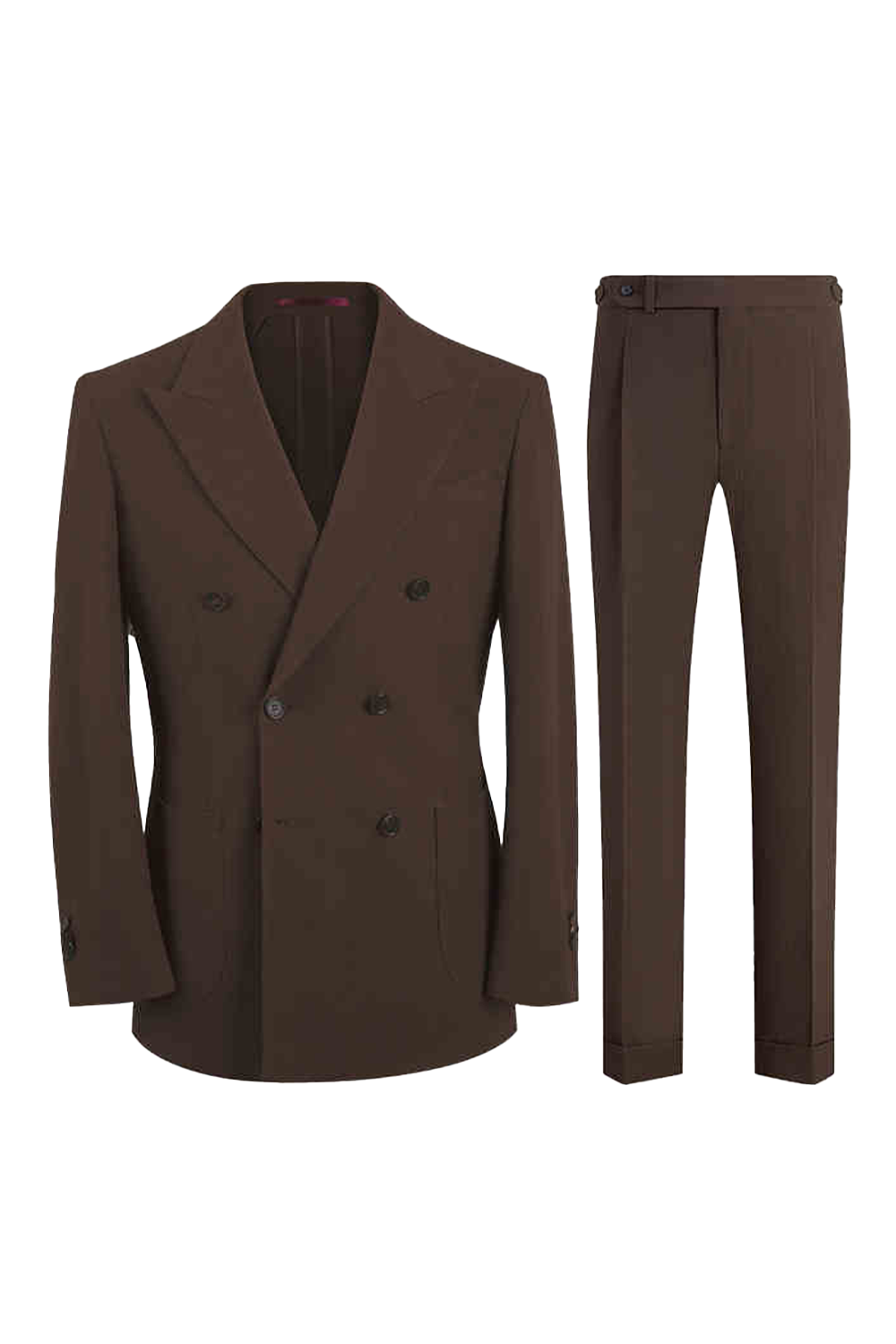 Costume double breasted 6x2, em poliviscose e elastano, seersucker, com lapela peak - Marrom