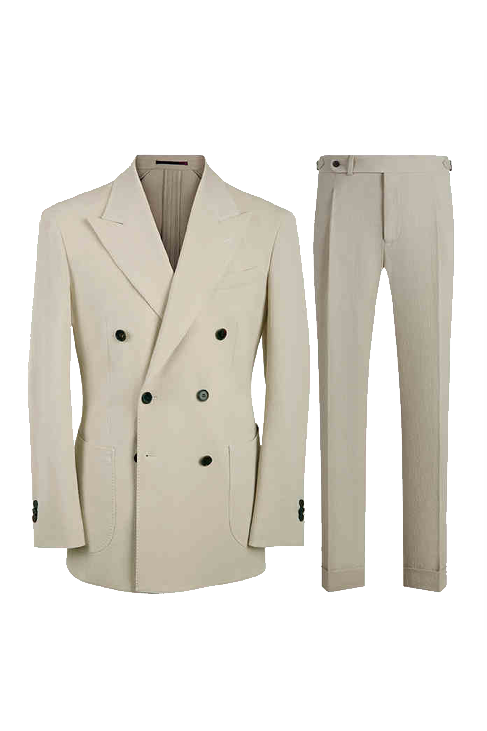 Costume double breasted 6x2, em poliviscose e elastano, seersucker, com lapela peak - Off-White