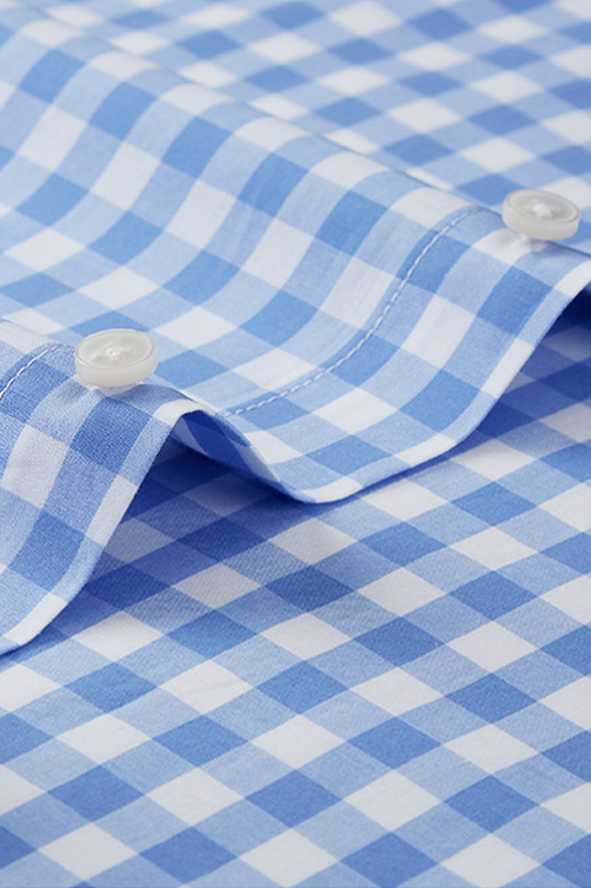 Camisa de manga comprida com colarinho windsor, 100% algodão - Xadrez azul claro