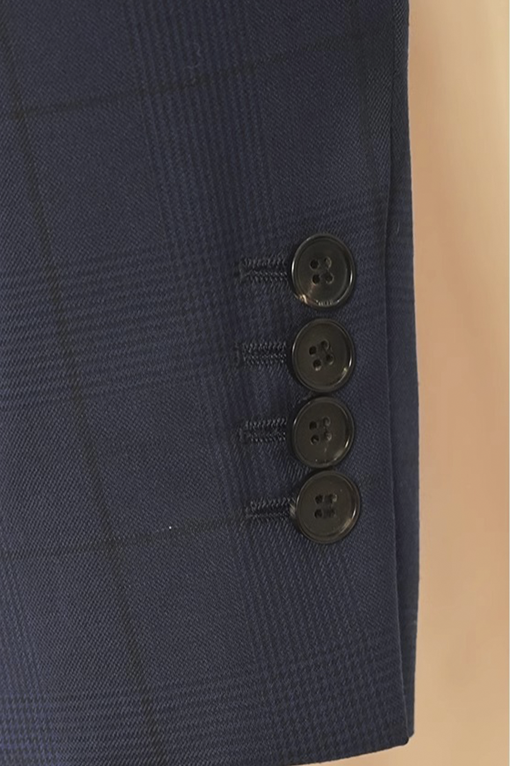 Costume double breasted, 6x2, com lapela peaked large, em lã tropical - Azul Principe de Gales ACT