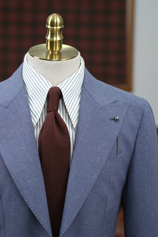 Blazer, tramado com linho, single breasted com lapela peak - Azul Aço HNR