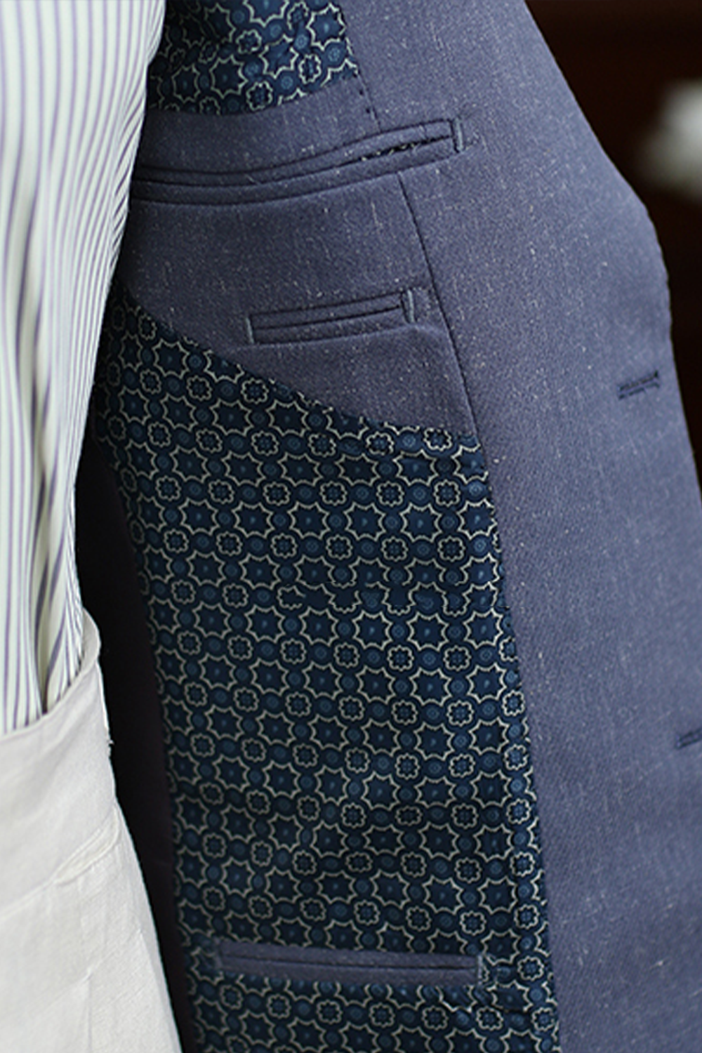 Blazer, tramado com linho, single breasted com lapela peak - Azul Aço HNR