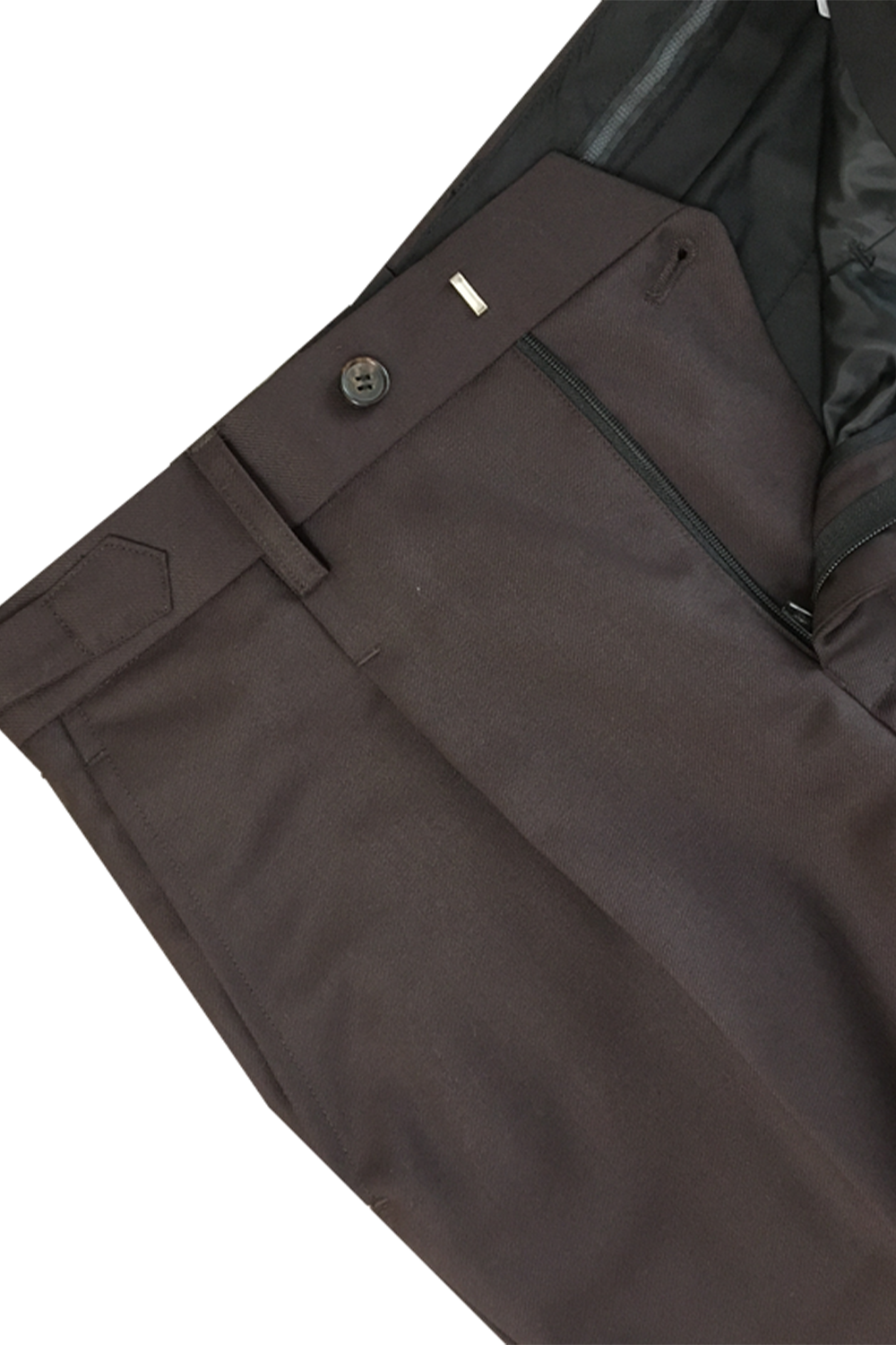 Calça em lã merino, super 100's 18.75 micron, com ajustadores laterais e passantes - Brit Marrom