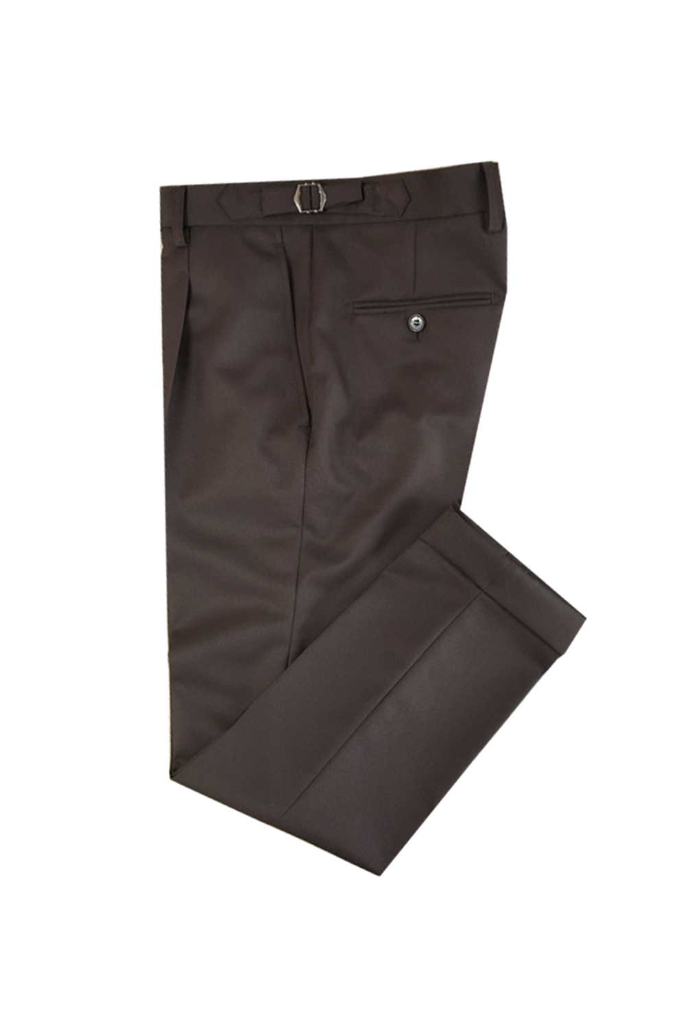 Calça em lã merino, super 100's 18.75 micron, com ajustadores laterais e passantes - Brit Marrom