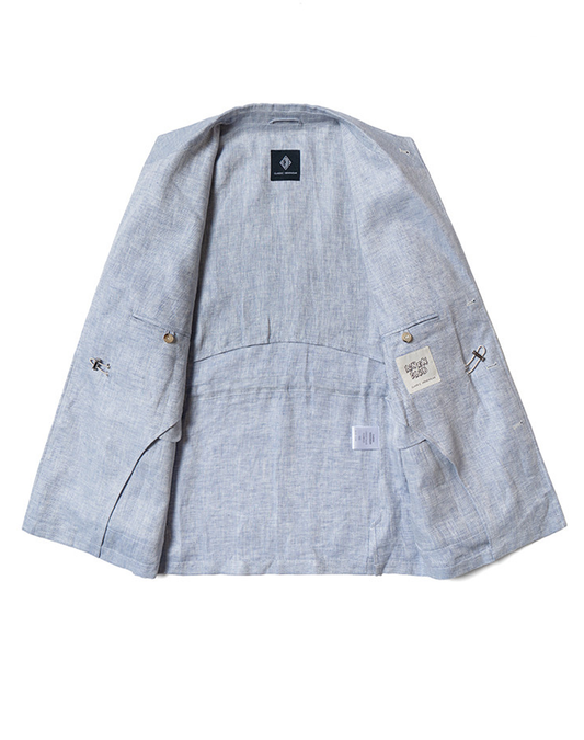 CARMURAT - Safari Jacket desestruturado, com ajuste interno, 100% linho espinha de peixe - Azul Powder LINEN CLUB